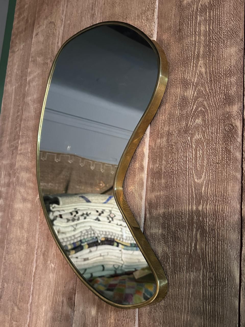 Moroccan Handmade Brass Wall Mirror – Unique Irregular Frame – Boho Modern Wall Accent for Bedroom, Vanity, or Hallway