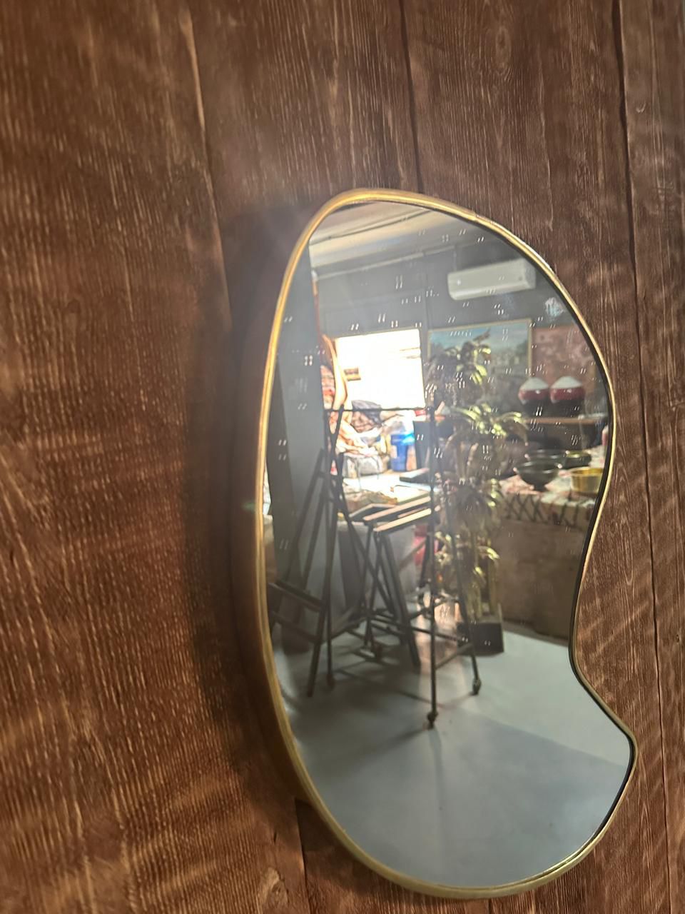 Moroccan Handmade Brass Wall Mirror – Unique Irregular Frame – Boho Modern Wall Accent for Bedroom, Vanity, or Hallway