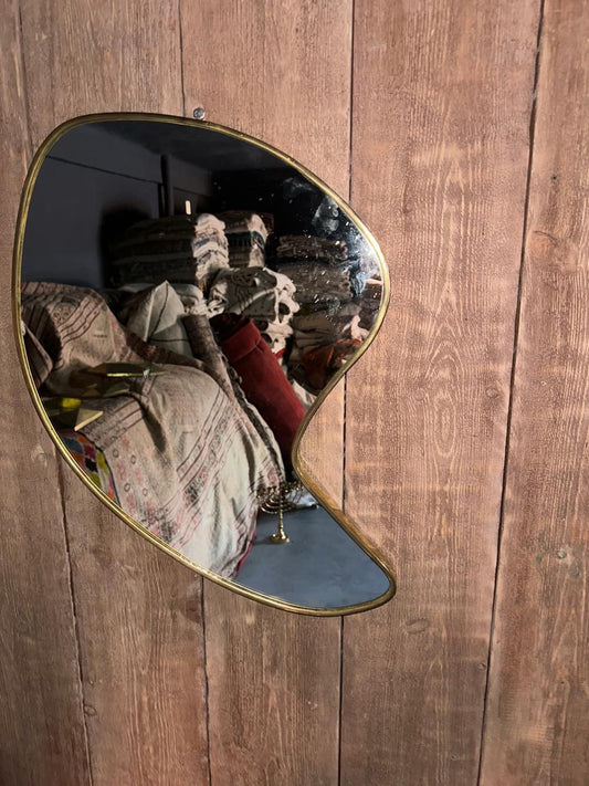 Moroccan Handmade Brass Wall Mirror – Unique Irregular Frame – Boho Modern Wall Accent for Bedroom, Vanity, or Hallway