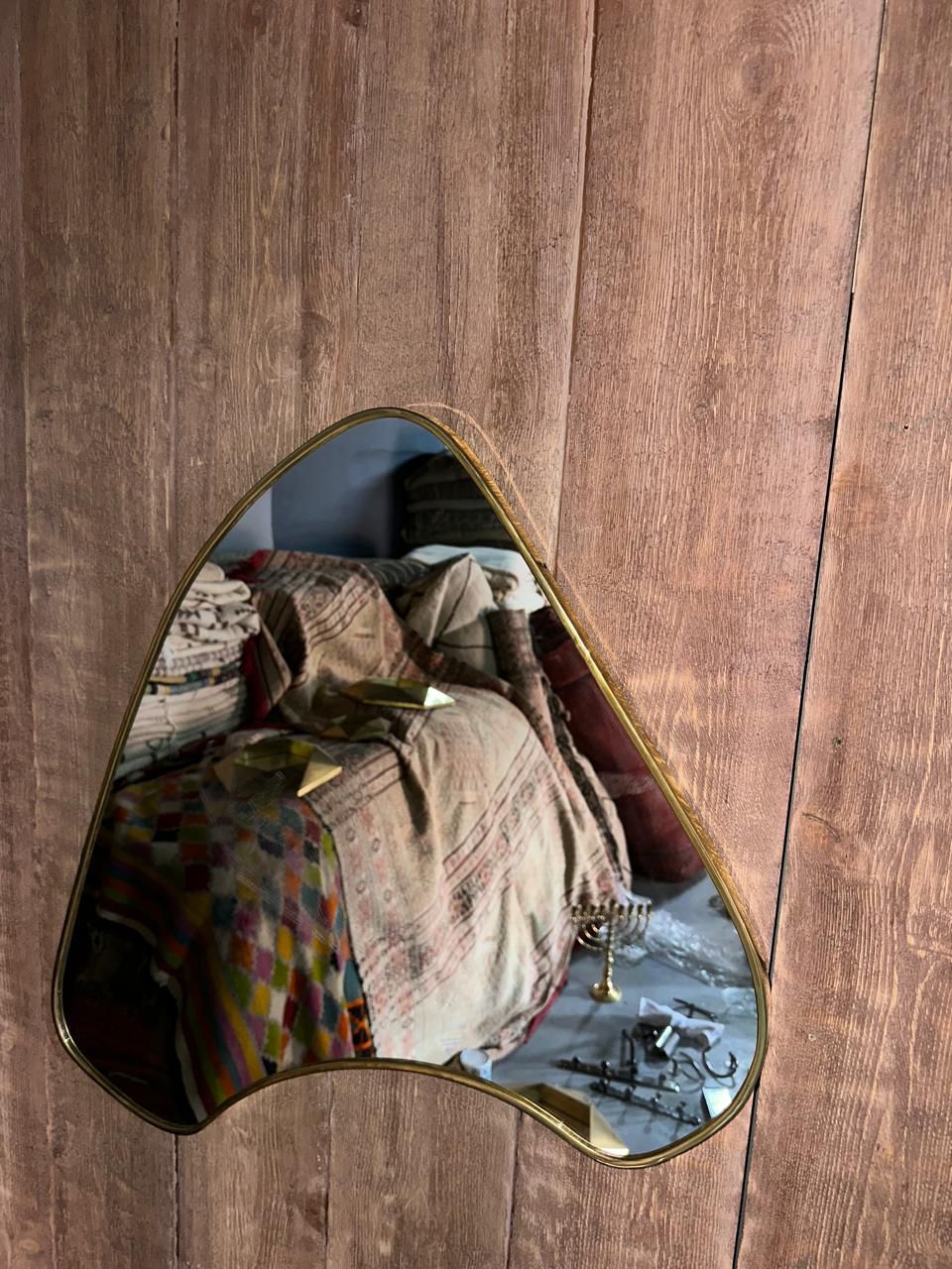Asymmetrical Brass Wall Mirror – Handmade Irregular Shape – Statement Wall Decor for Entryway, Bathroom, or Living Room