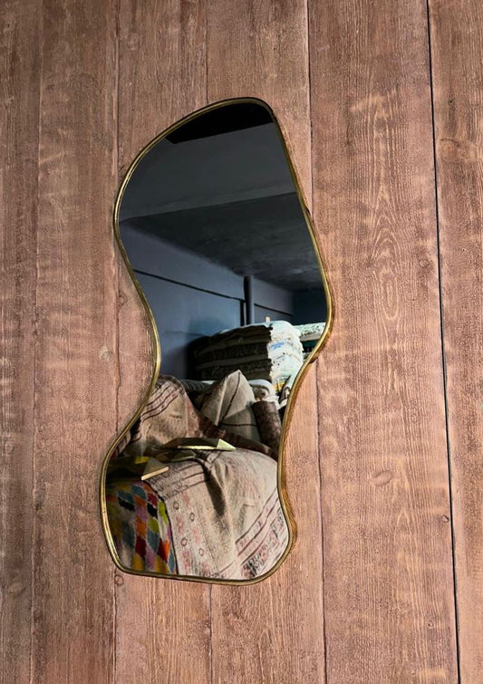 Handcrafted Irregular Brass Mirror – Unique Asymmetrical Design for Elegant Wall Décor in Living Room, Bathroom, or Hallway