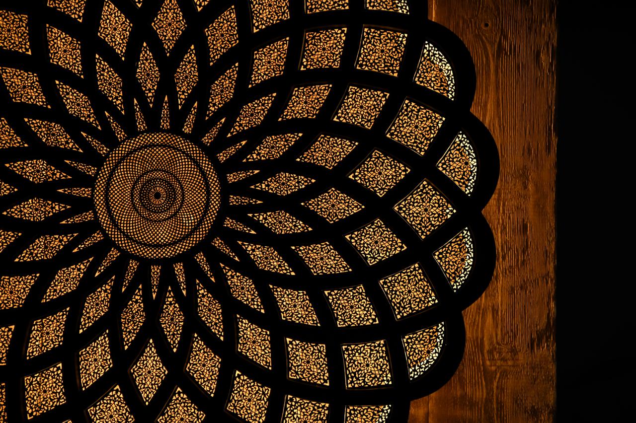 Handmade Brass Wall Light Painted Black – Mandala-Inspired Pierced Applique Sconce – Boho Decorative Lighting