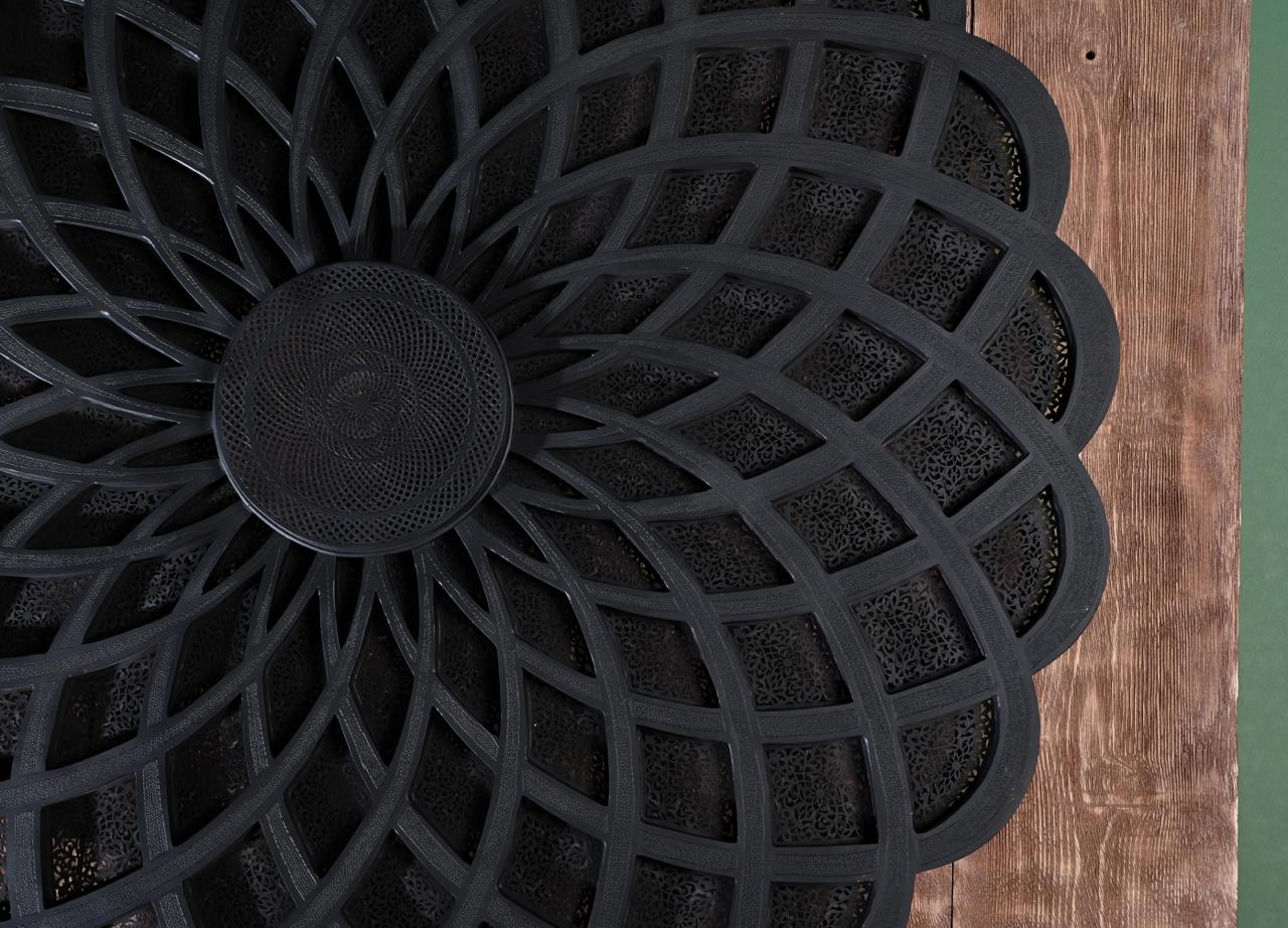 Handmade Brass Wall Light Painted Black – Mandala-Inspired Pierced Applique Sconce – Boho Decorative Lighting